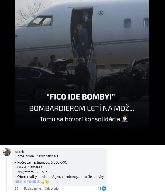 Osoba vystupuje z lietadla Bombardier, text zmieňuje let na Medzinárodný deň žien a konsolidáciu.