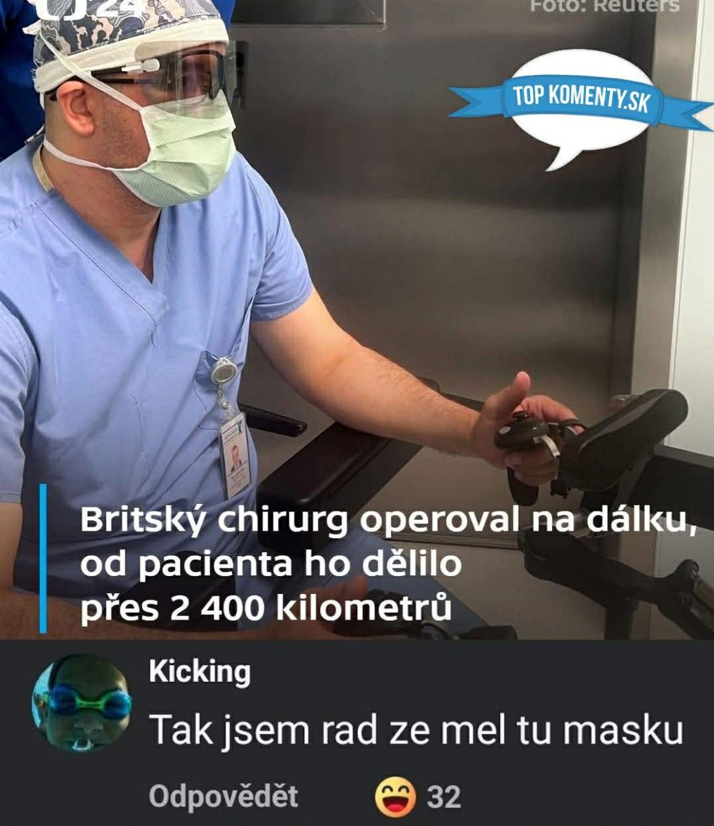 Britský chirurg vykonáva diaľkovú operáciu s pacientom vzdialeným 2400 km, s vtipným komentárom o chirurgickej maske.