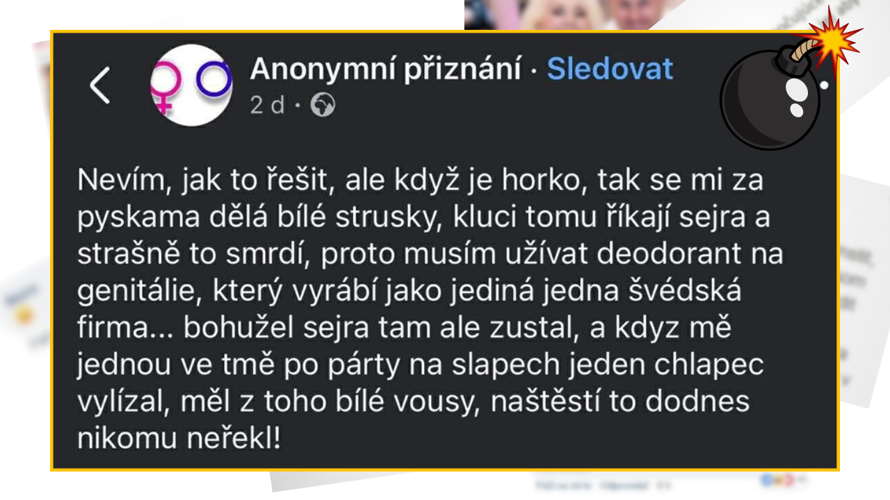 Text na sociálnej sieti o probléme s nepríjemným zápachom a použití špeciálneho deodorantu na genitálie.