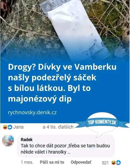 Nález podezřelého sáčku s bílou látkou ve Vamberku, ukázalo se to jako majonézový dip.