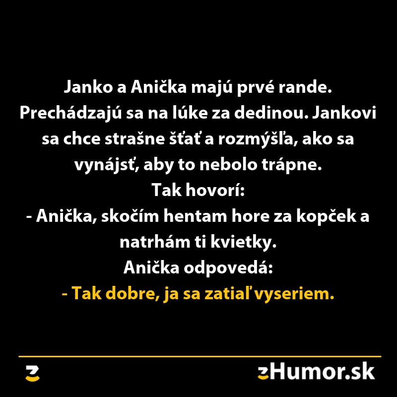 Vtipný text o Jankovi a Aničke, ktorí si vymieňajú vtipné repliky počas prechádzky na rande.