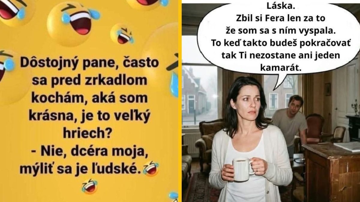 Obrázok vtipného komiksu s otázkou ohľadom márnivosti pred zrkadlom a humorným komentárom o priateľstve.