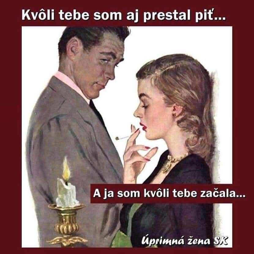 Muž a žena s humorom o zmenách zlozvykov kvôli sebe navzájom, sviečka, cigareta, nostalgický štýl.
