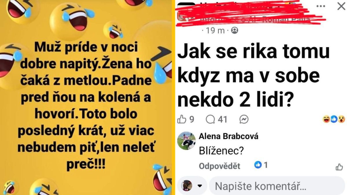 Vtipný obrázok textu o mužovi, metle a sľube nepiť, spolu s vtipnou otázkou a odpoveďou z komentára. 😂