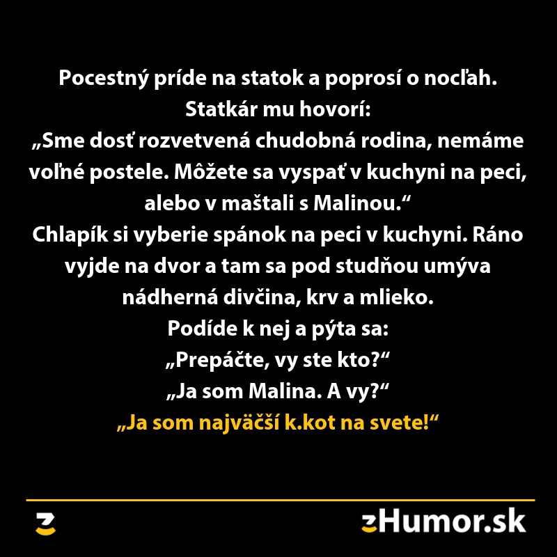 Vtipný text o nocľahu na statku, dievčine menom Malina a nečakanom rozhovore, ktorý pobaví.