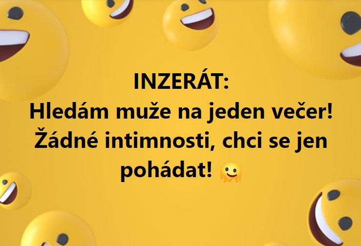 Inzerát so smajlíkmi: hľadám muža na hádku, žiadne intimnosti. Veselý, žltý dizajn.