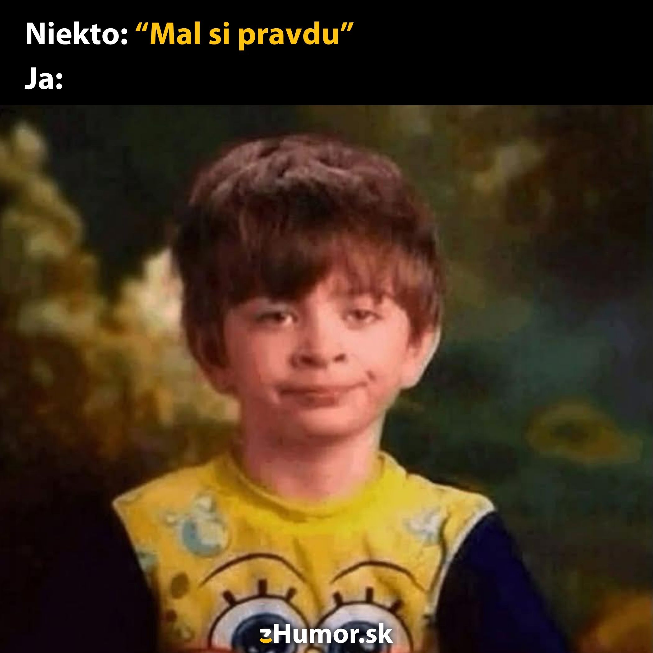 Chlapec v tričku s rozčarovaným výrazom, reakcia na potvrdenie pravdy.