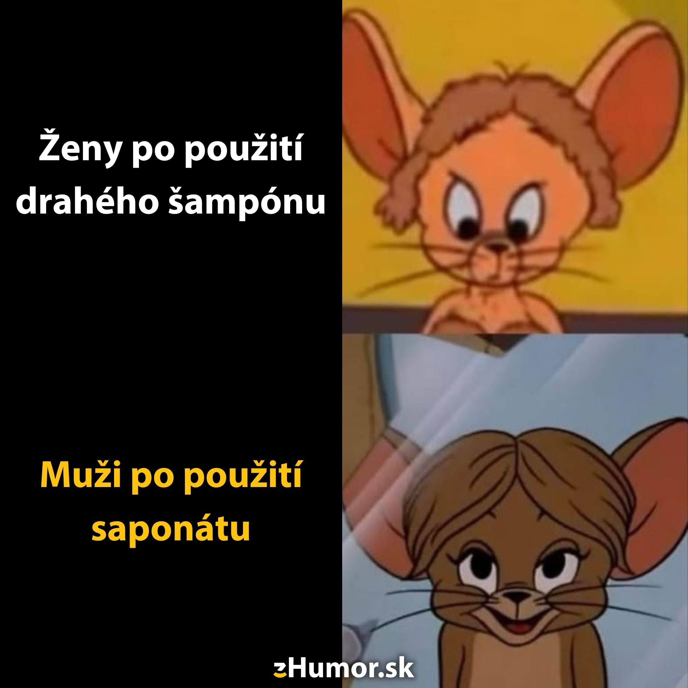Kreslená postava myši po použití rôznych hygienických výrobkov, humoristické porovnanie účinkov.
