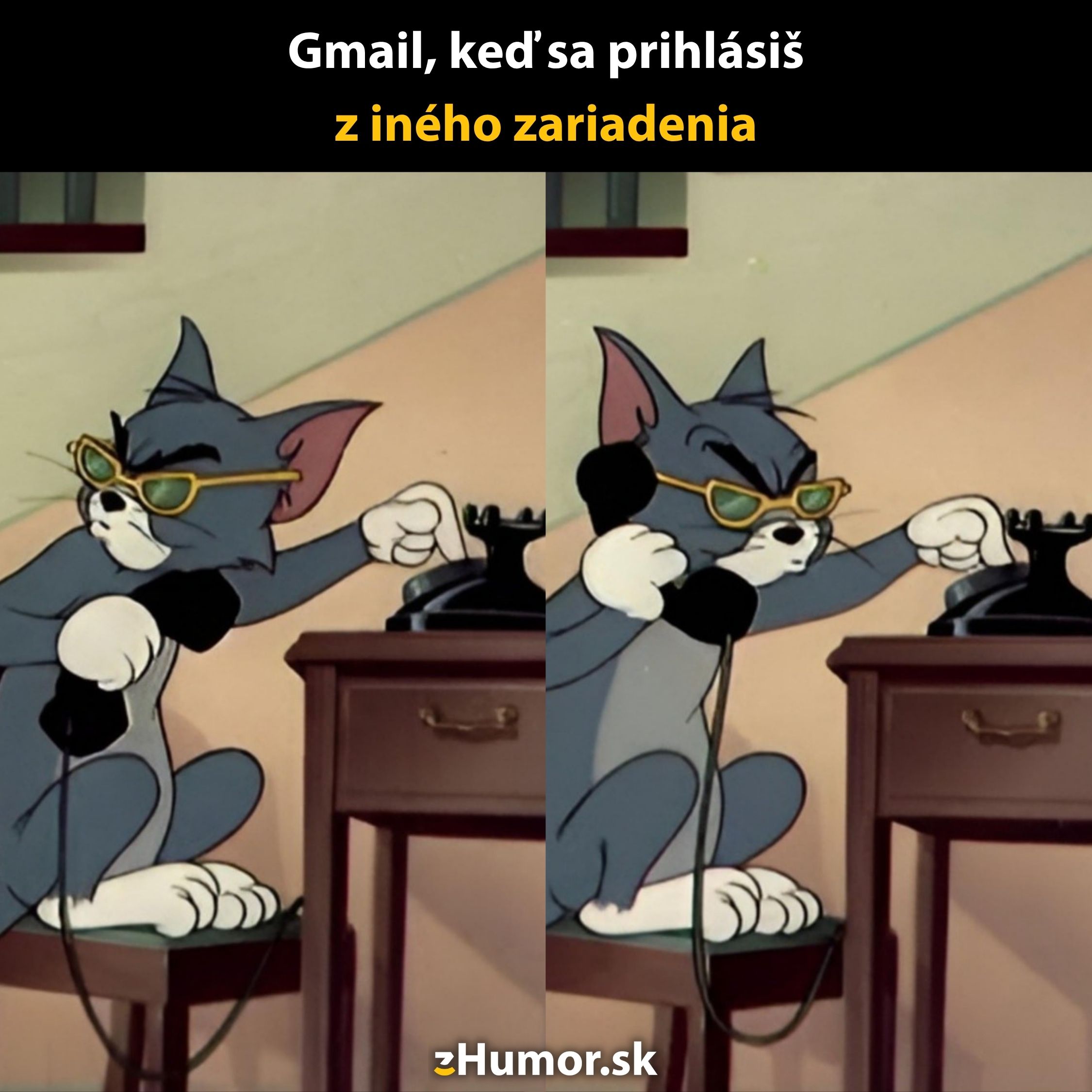 Kocúr s okuliarmi telefonuje, keď sa na gmail prihlasíš z iného zariadenia.