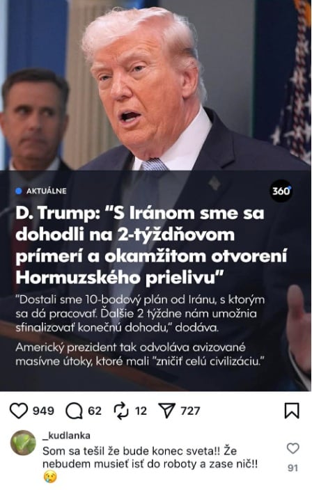 Prezident oznamuje dohodu o prímeri s Iránom a otvorení Hormuzského prielivu.