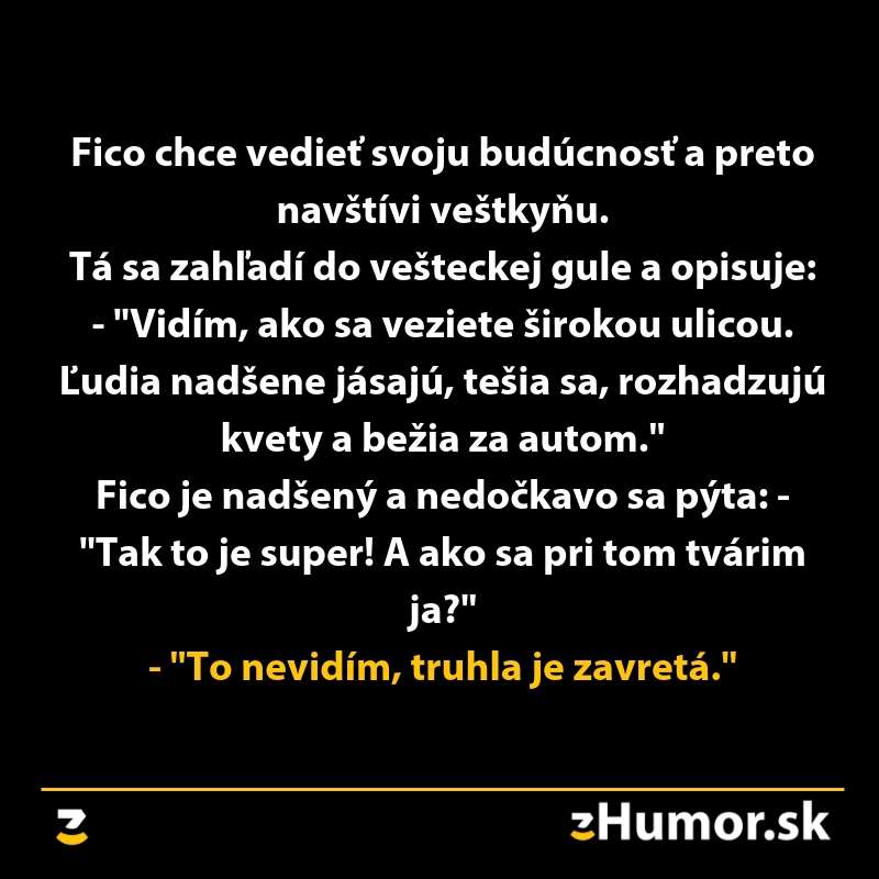 Vtip o budúcnosti a reakcii na predpoveď od veštkyne pre zvedavého muža na čiernom pozadí.