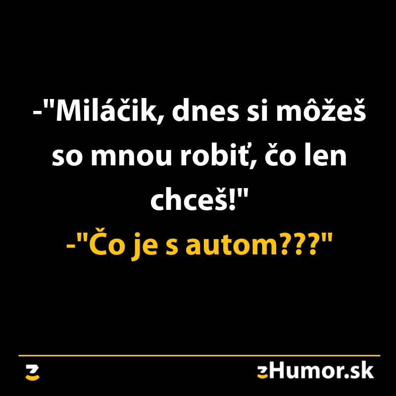 Vtipný dialóg: Miláčik dovolí všetko, partner sa zaujíma o auto.