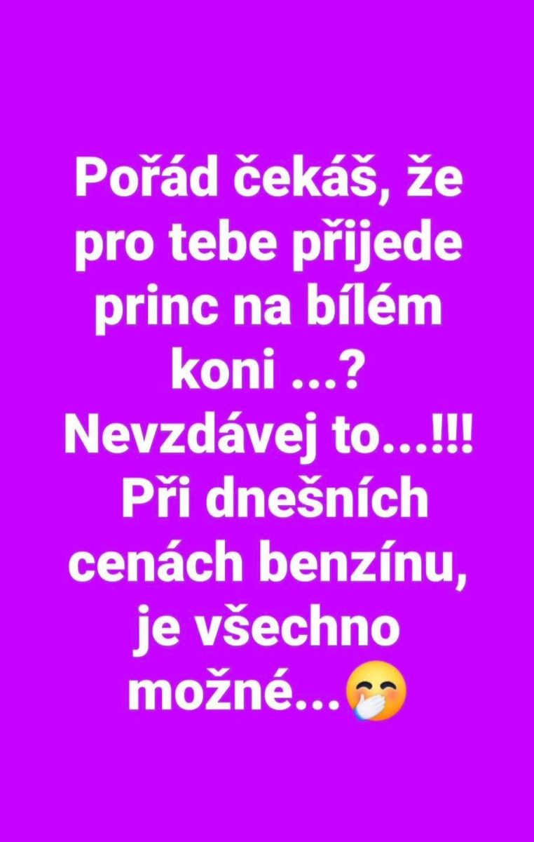 Vtipný text o čakaní na princa na bielom koni a vysokých cenách benzínu.
