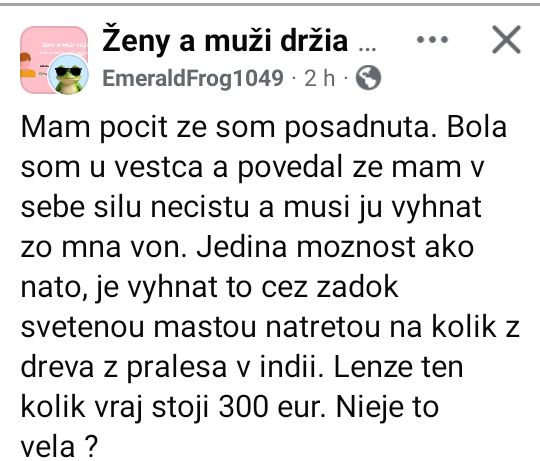 Text z online diskusie o neobvyklej metóde exorcizmu s použitím posvätnej masti.