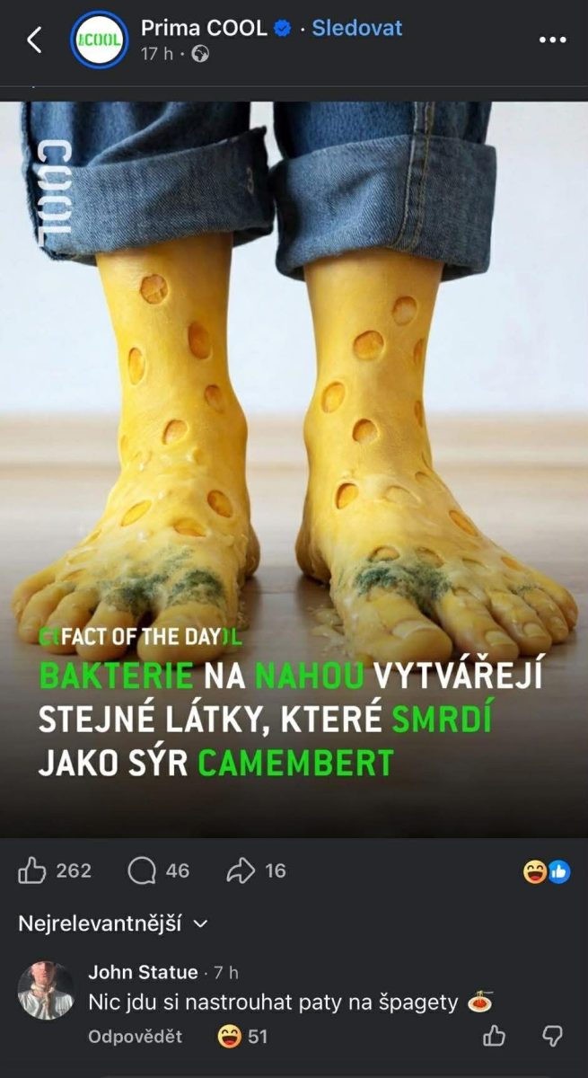 Noha vyzerajúca ako syr s otvormi a plesňou, ilustrujúca fakt o baktériách podobných syrovým.