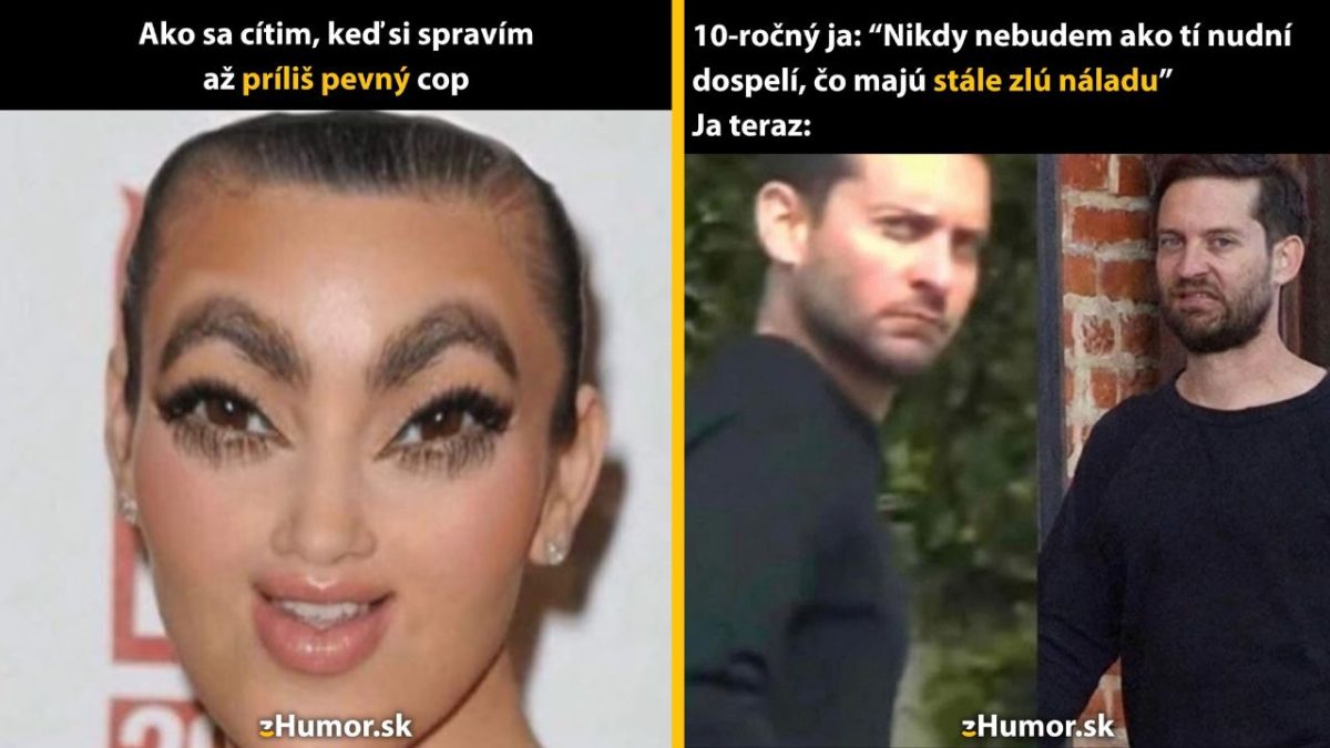 Žena so zábavne skreslenou tvárou a nespokojný muž v humornom porovnaní dospelých nálad.