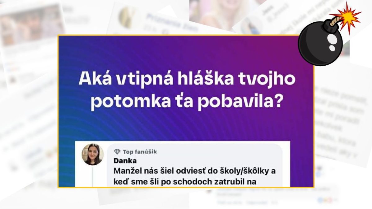Otázka o vtipnej hláške dieťaťa so zábavným komentárom o manželovi trúbiacom na schodoch pred školou.