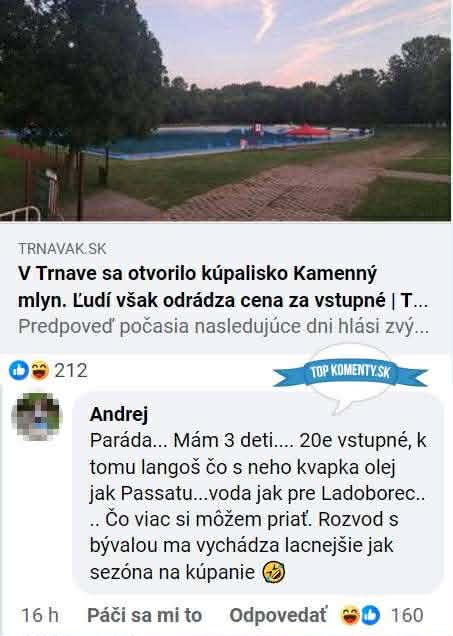 Kúpalisko Kamenný mlyn v Trnave je otvorené, ale vstupné cenu komentujú užívatelia kriticky.