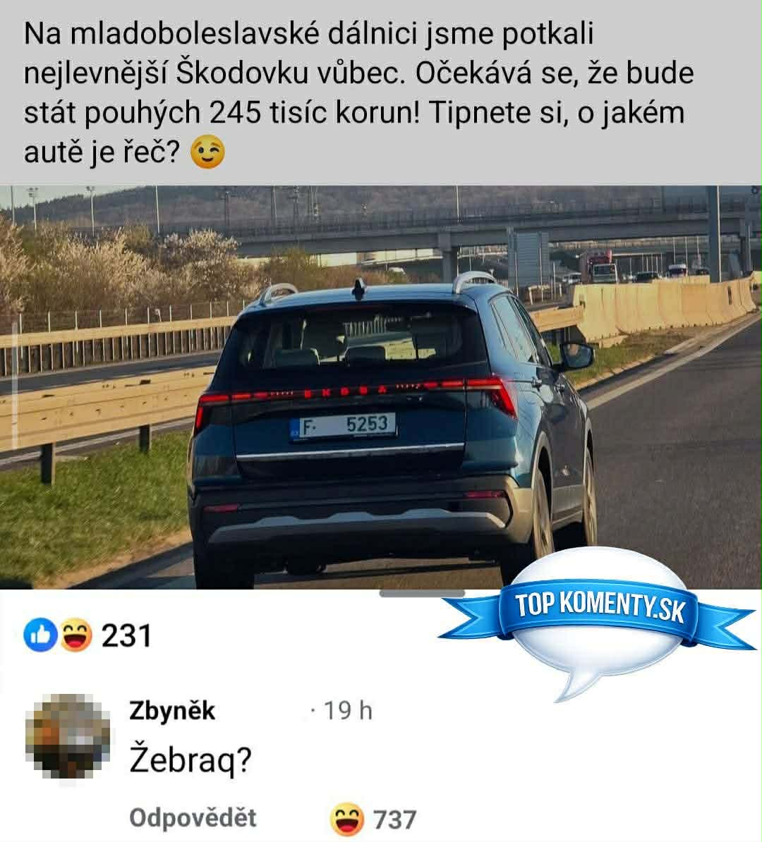 Auto na diaľnici so špekuláciou o cene 245 tisíc korún, diskusia o značke.