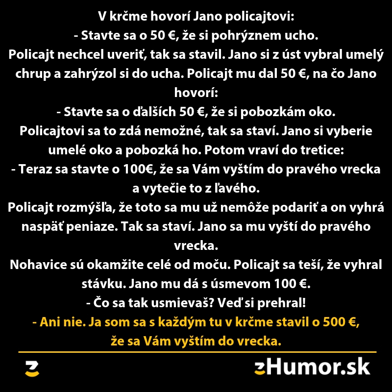 Jano sa staví s policajtom o peniaze: humorná konverzácia s prekvapivým záverom v krčme.