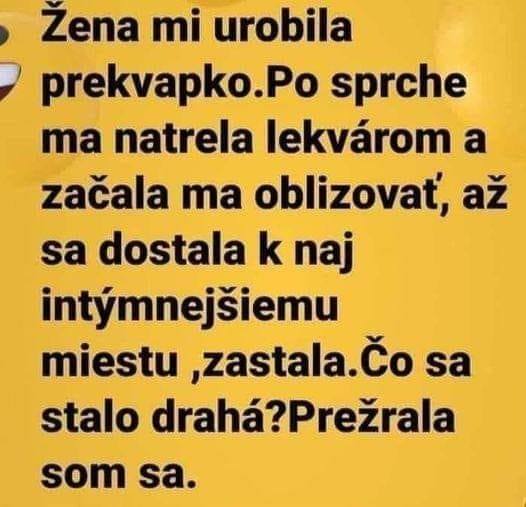 Vtipný text o prekvapení s lekvárom a obliezaním v sprche.