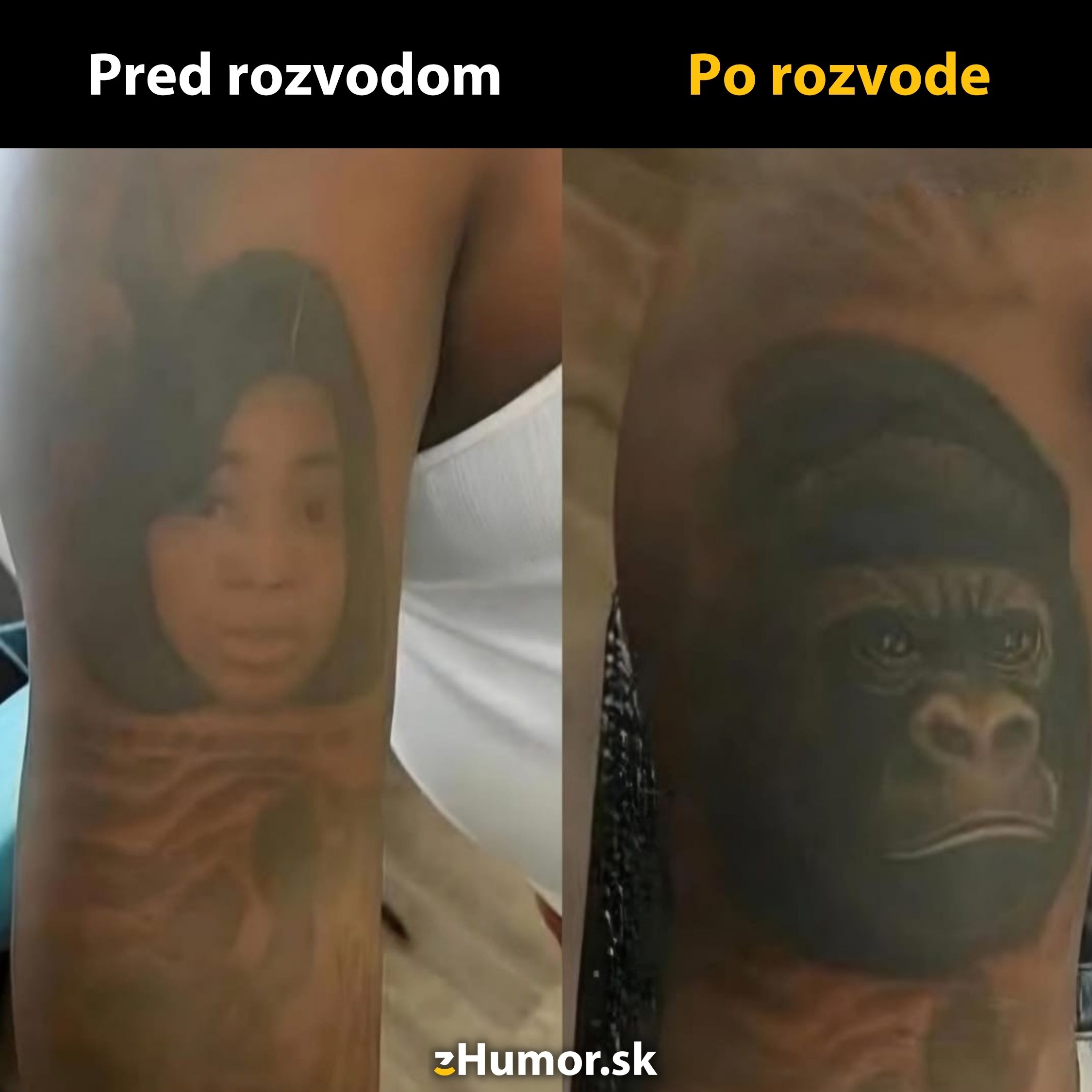 Tetovanie na ruke sa zmenilo z tváre ženy na podobu gorily po rozvode.
