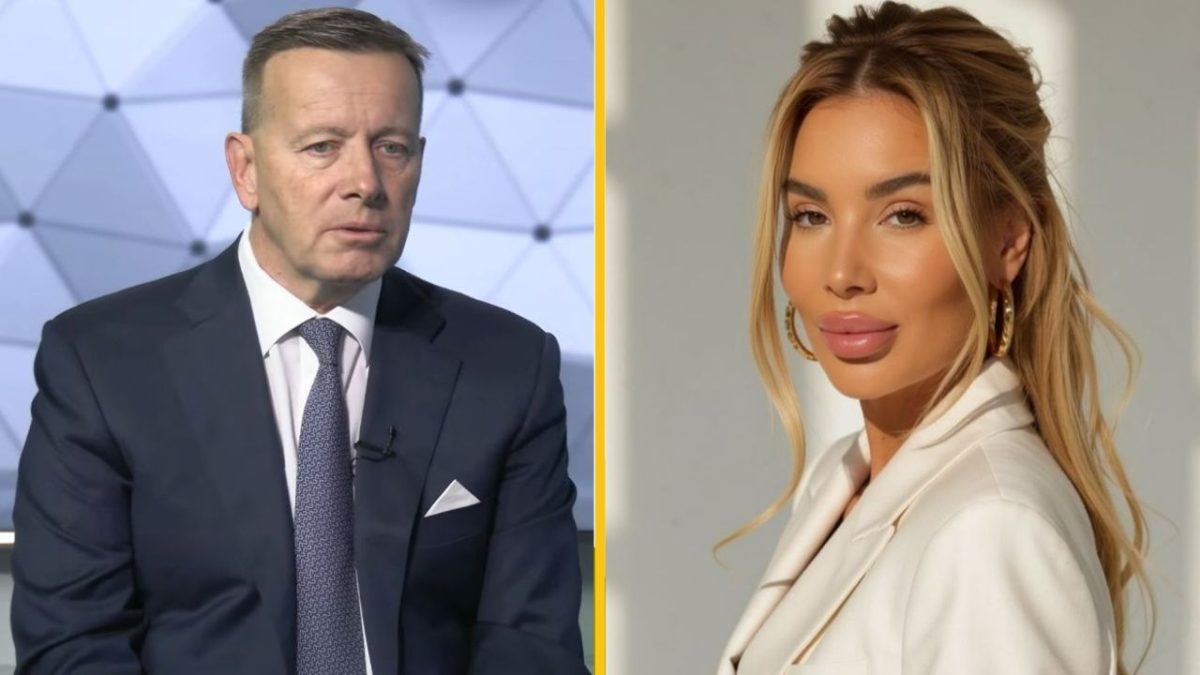Ložisko verejného prejavu muža v obleku a portrét ženy v bielom saku, obe tváre na neutrálnej pozadí.