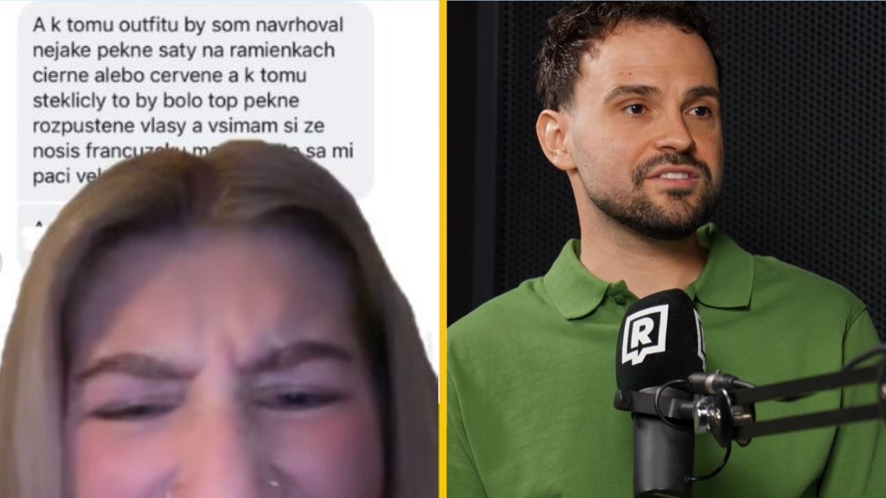 Žena s rozčúleným výrazom vedľa muža v zelenom tričku, ktorý hovorí do mikrofónu.