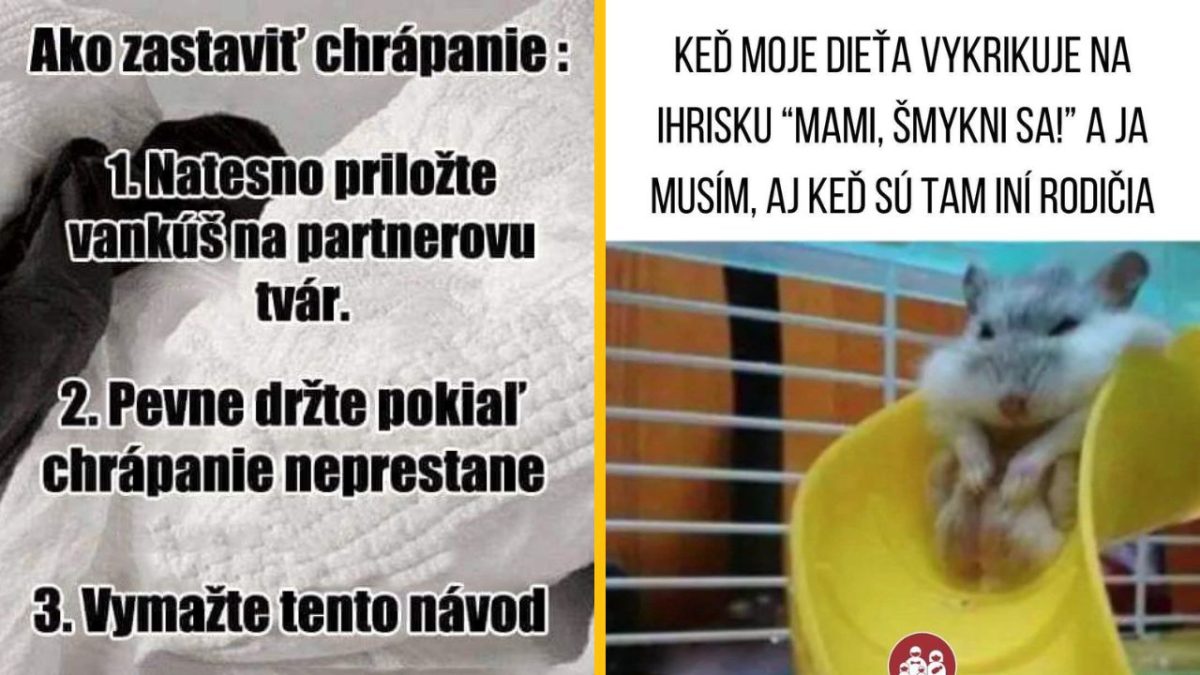 Zábavné riešenie chrápania a rodičovské trapasy na ihrisku ilustrácie so zvieratkom.
