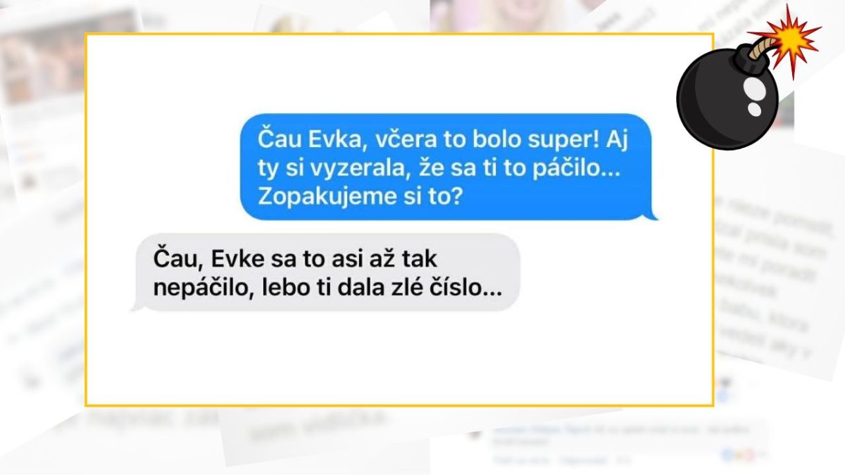 Textová konverzácia, kde sa zistí, že Evka dala nesprávne číslo, nesprávne oslovenie.