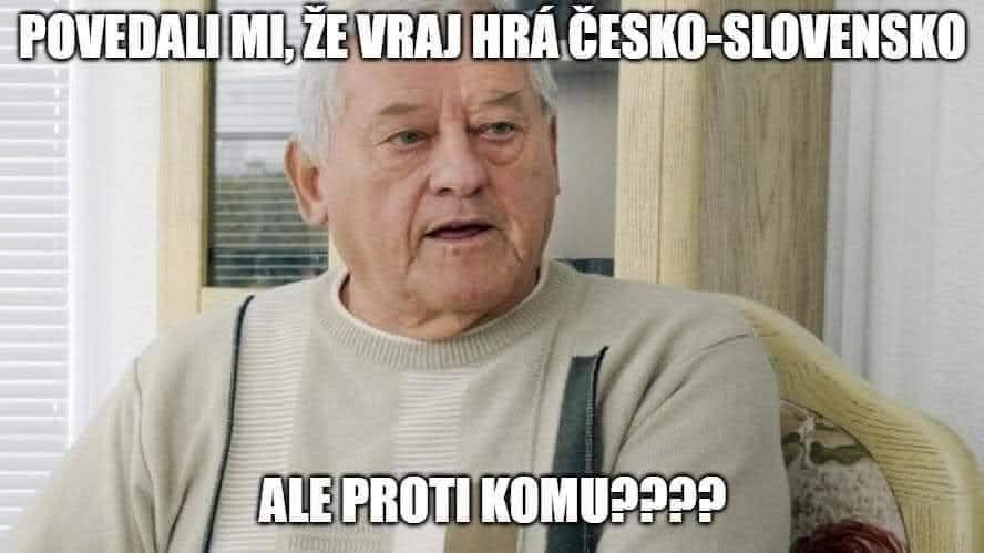 Starší muž s vtipným komentárom o česko-slovenskom zápase. Kto je súper?