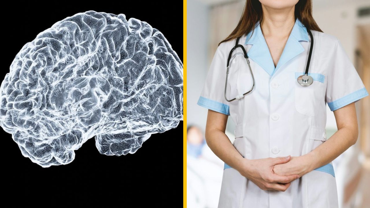 Mozog a lekárka v nemocnici, zamerané na zdravotnú starostlivosť a neurologický výskum.