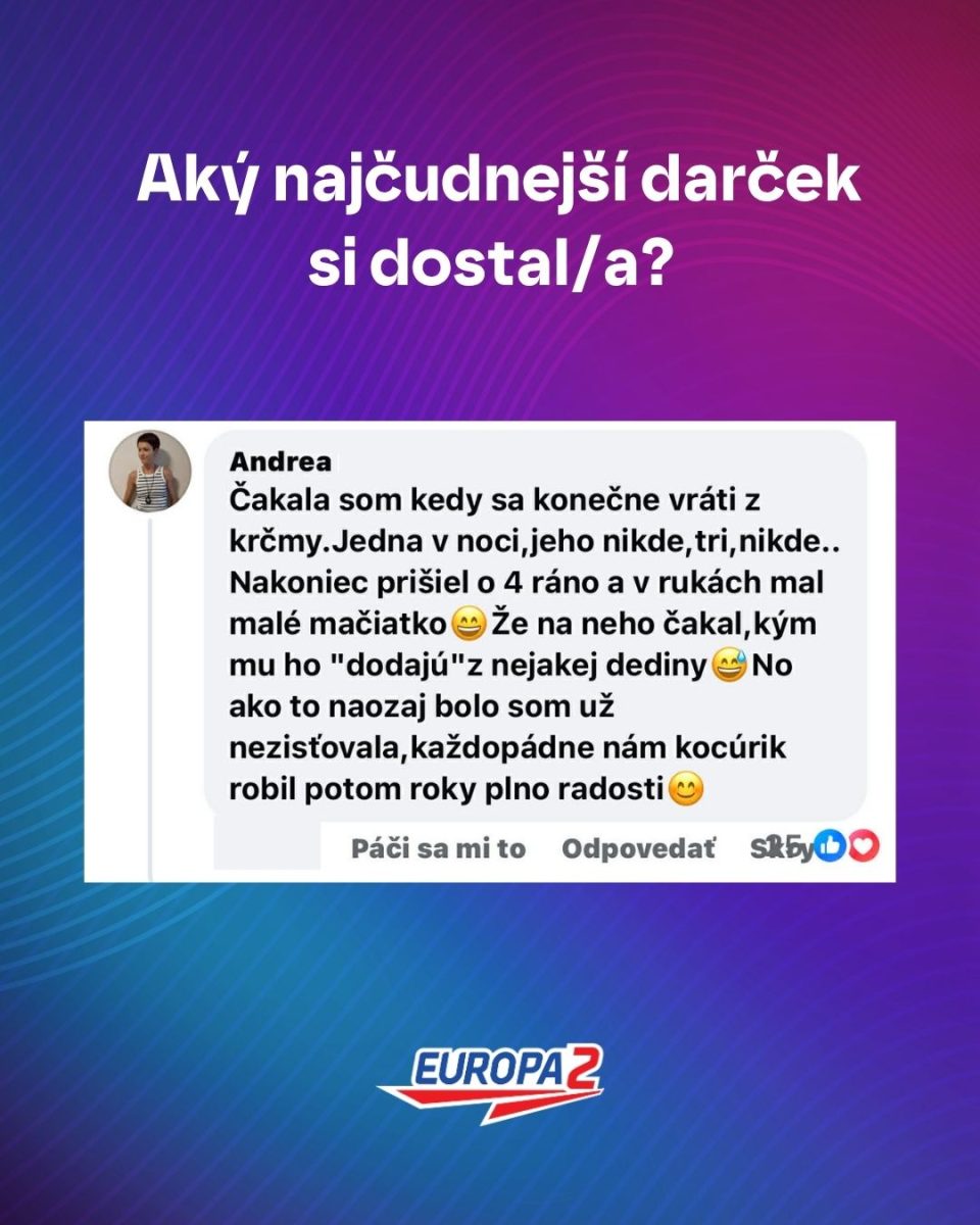 Text otázky Aký najčudnejší darček si dostal/a? a komentár o darčeku, ktorým je malé mačiatko z krčmy.