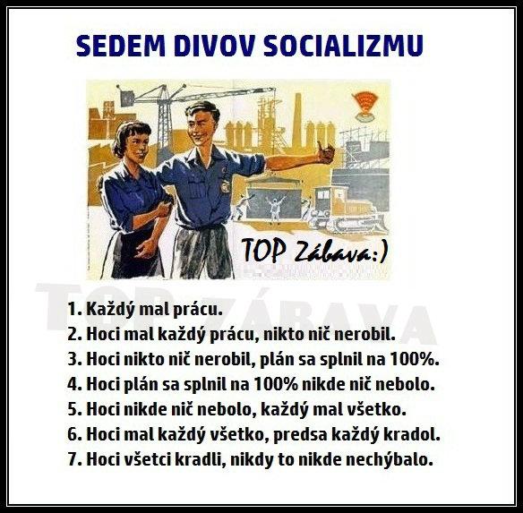 Sedem divov socializmu ilustruje iróniu pracovnej morálky a plánovania počas socialistického režimu.