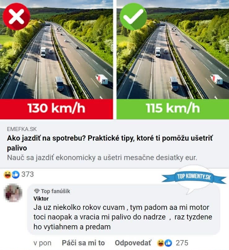 Jazda 115 km/h šetrí palivo viac než rýchlosť 130 km/h; ekonomická jazda zníži náklady.