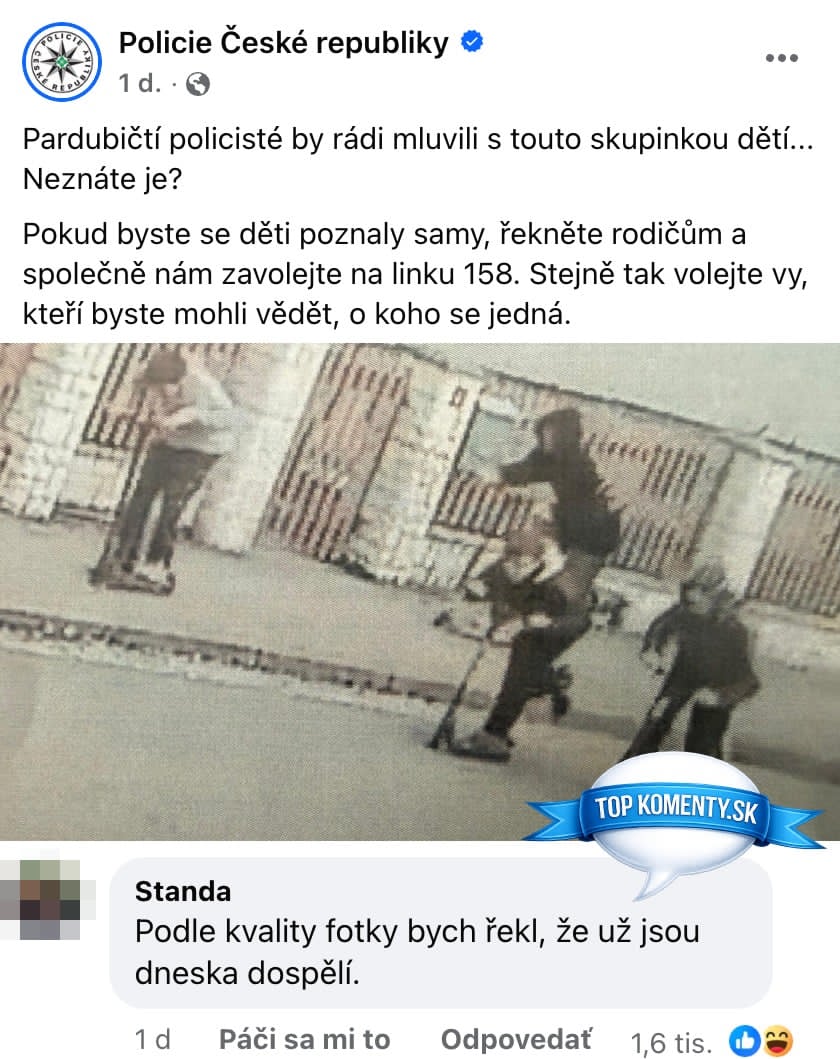 Polícia hľadá svedkov: Skupina detí na kolobežkách na verejnej bezpečnostnej kamere, Pardubice.