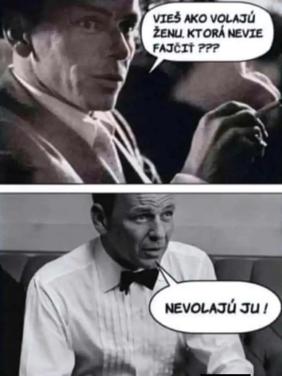 Muž v čiernobielej komiksovej scéne žartuje o ženách a fajčení s vtipným textom v bublinách.