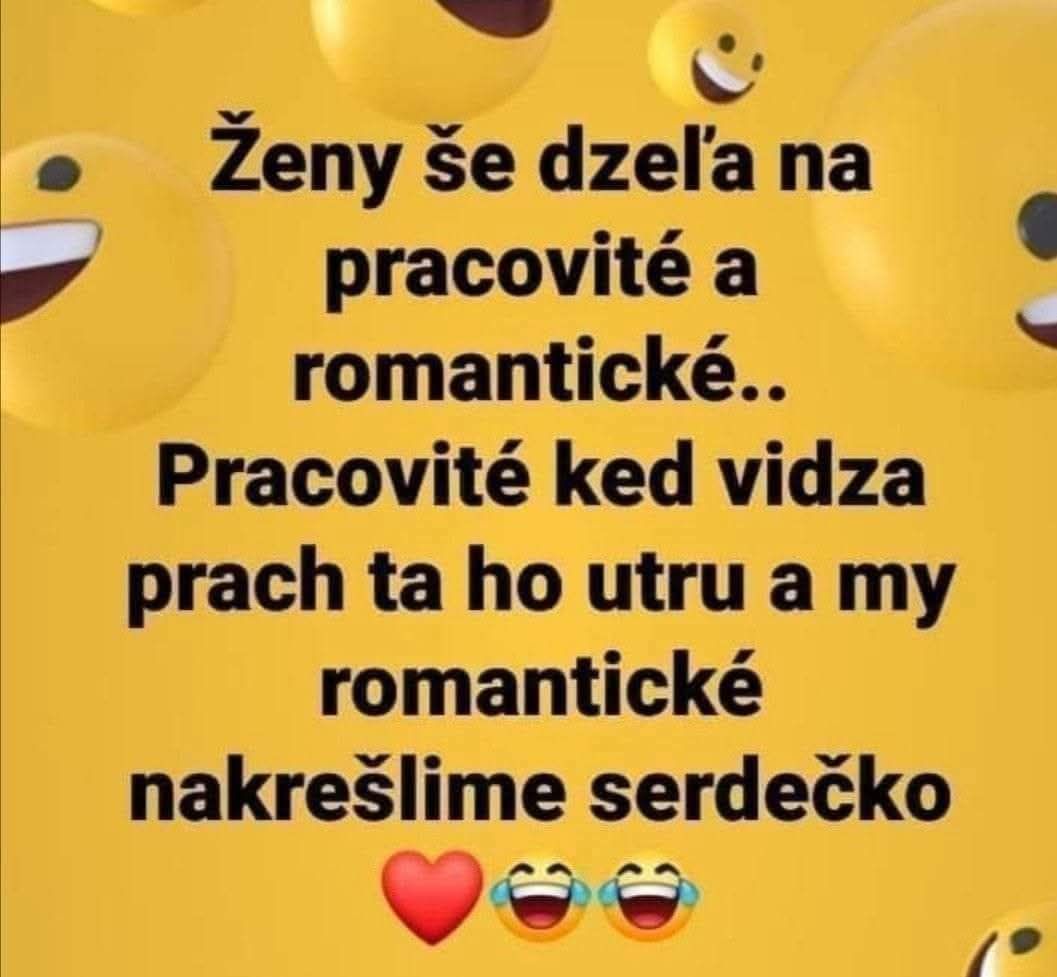 Text o ženách: pracovitých a romantických, s emodži tvárou a srdcom na žltom pozadí.