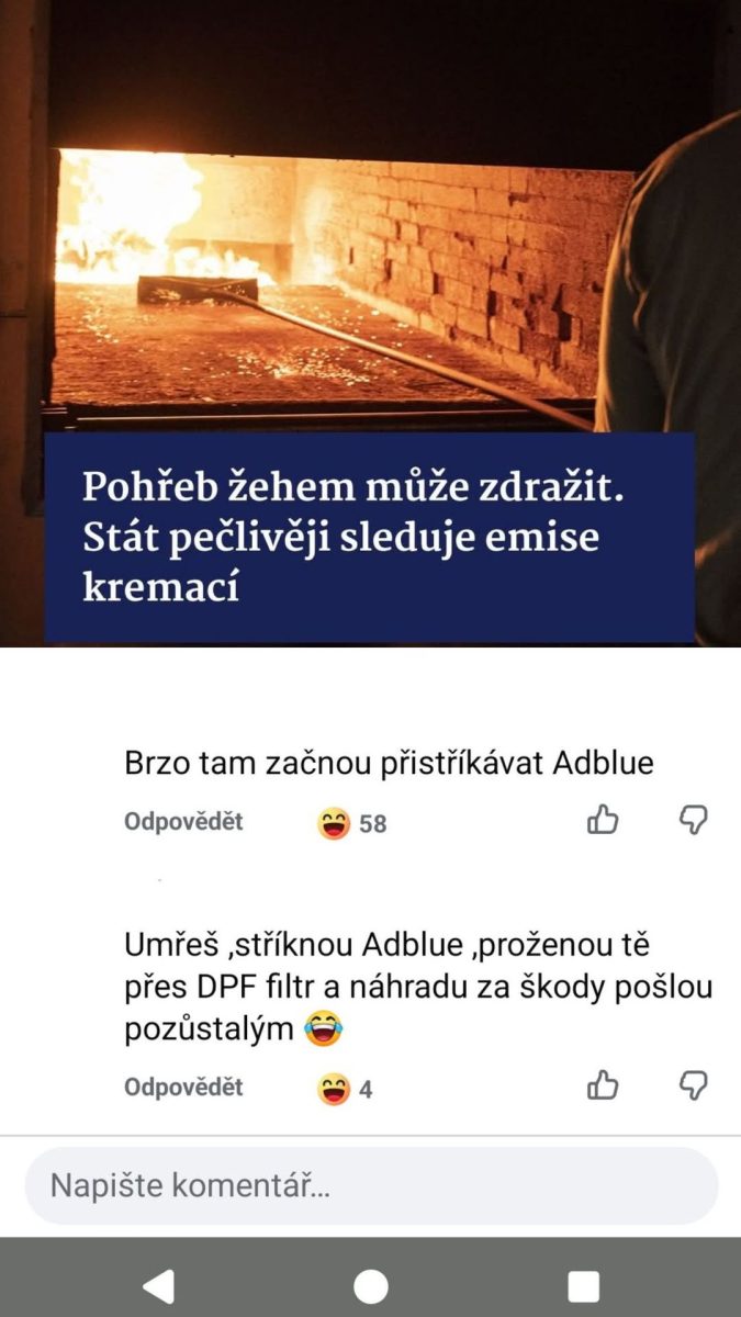 Kremačná pec v prevádzke, štát sleduje emisie kremácie, diskusia o Adblue.