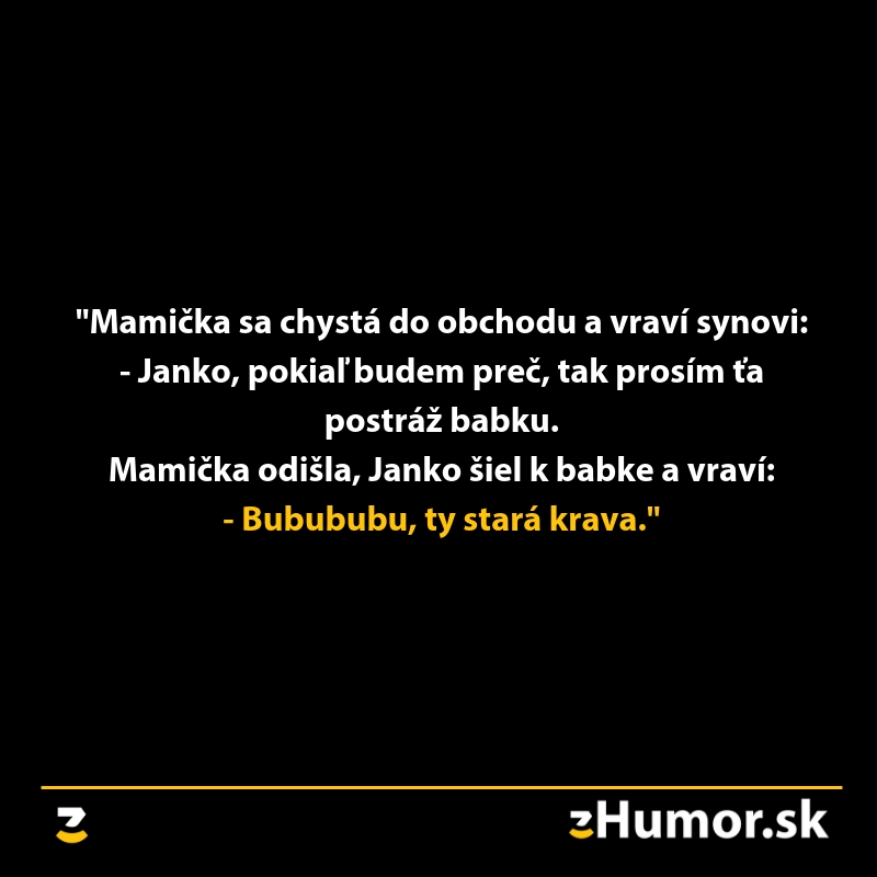 Chlapec má postrážiť babku, ale namiesto toho ju vystraší slovami Bubububu, ty stará krava.