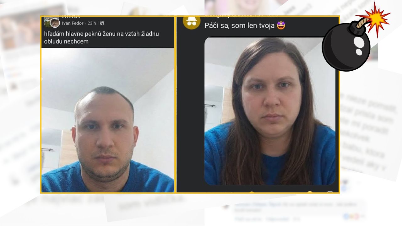 Muž a žena na sociálnych sieťach reagujú na príspevky o vzhľade a vzťahoch.