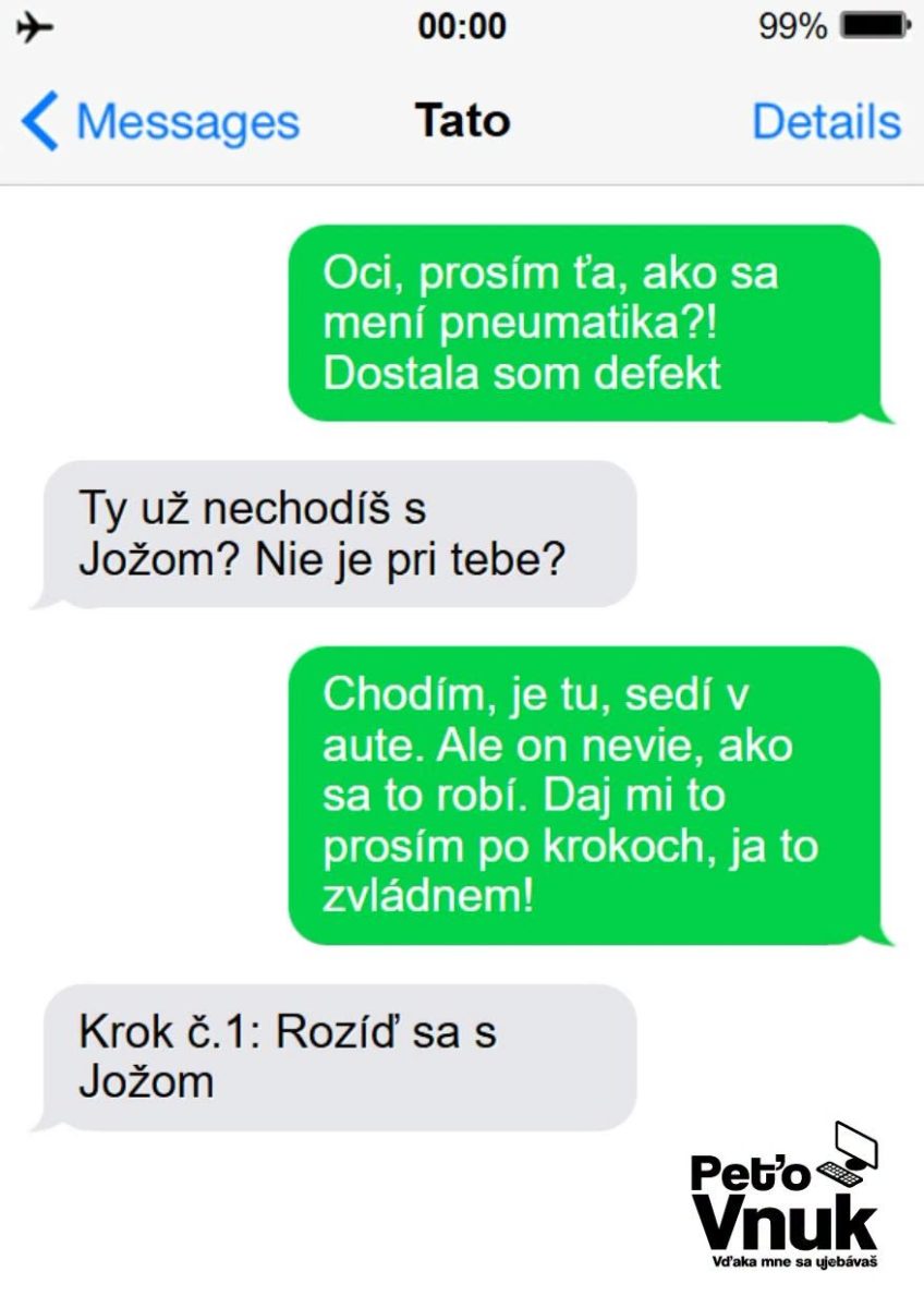 Dcéra žiada otca o pomoc s defektom, otec odporúča rozchod s partnerom v aute.