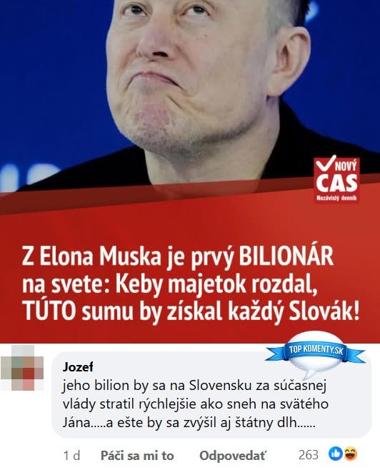 Elon Musk a titul prvého bilionára na svete s diskusiou o delení majetku medzi Slovákmi.