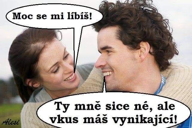 Pár sa usmieva, pričom si vymieňajú komplimenty: „Moc se mi líbíš!“ a odpoveď: „Ty mně sice né, ale vkus máš vynikající!“