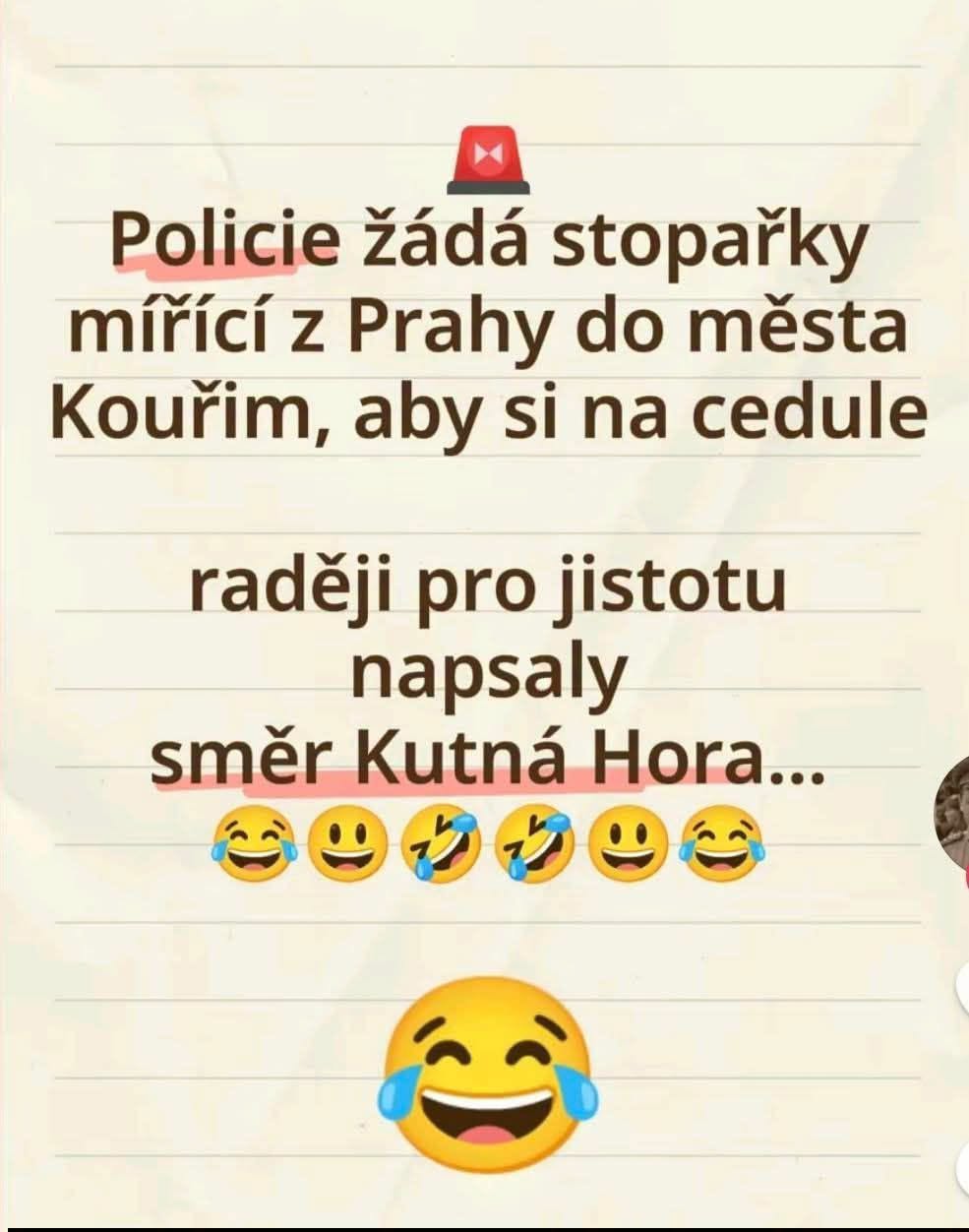 Polícia žiada stopárky, aby neuvádzali cieľ “Kouřim”, ale radšej “směr Kutná Hora” kvôli nedorozumeniam.