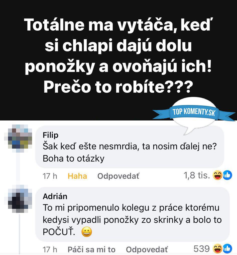 Diskusia o vtipných dôvodoch, prečo muži ovoniavajú svoje ponožky, s humornými komentármi užívateľov.