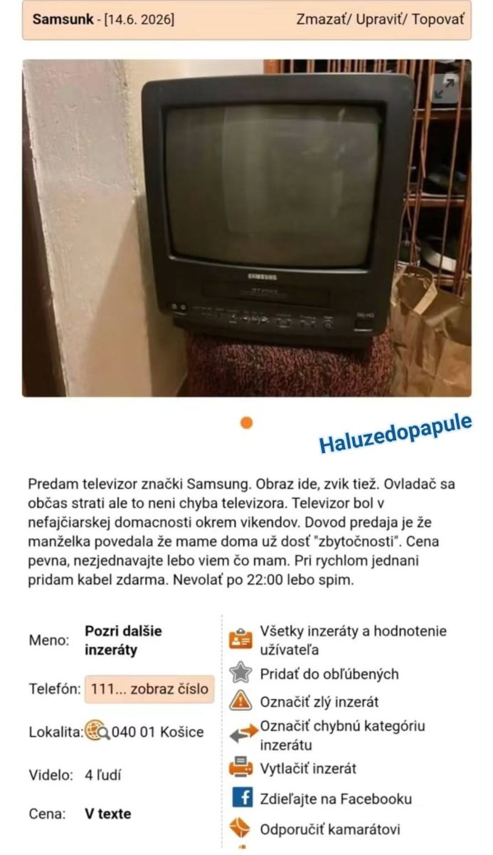 Starý televízor Samsung so zabudovaným videorekordérom na predaj. Plne funkčný, vrátane príslušenstva.