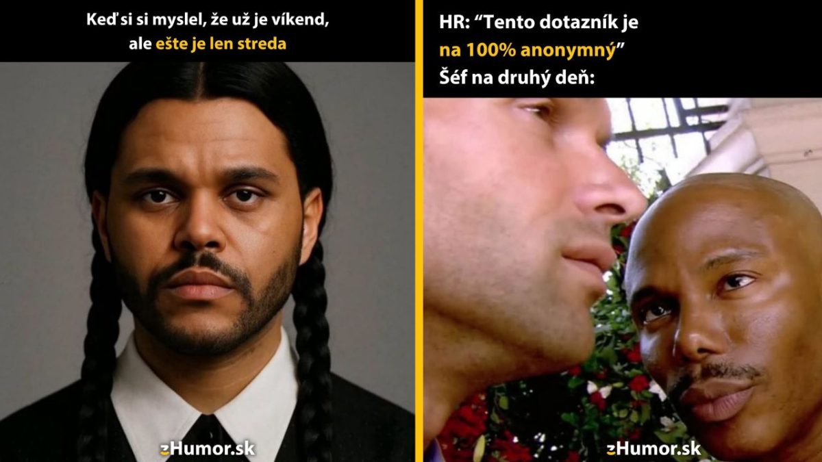 Dvojitý obraz: Vľavo muž s dlhými vrkočmi, vpravo dvaja muži bosoráckej diskutujú. Text napravo o anonymnom prieskume.