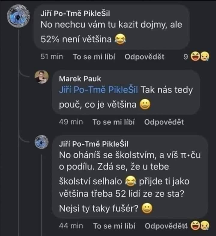 Konverzácia na Facebooku: Užívatelia diskutujú o tom, čo je väčšina v percentách.