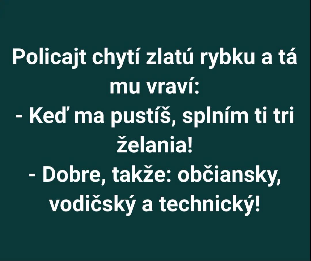 Vtipný text o policajtovi, ktorý si praje občiansky, vodičský a technický preukaz od zlatej rybky.